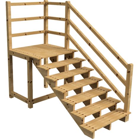 MILANO Außentreppe 7 Stufen H122 cm - Podest L116 x B120 cm - Treppengeländer rechts - Podestgeländer rechts und hinten