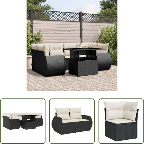 vidaXL Set de sofás de jardín 7 pzas con cojines ratán sintético negro (1/5)