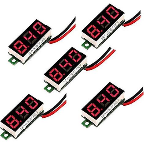 5pcs Digital DC Voltmeter 0.28 inch Two-Wire 2.5V-30V Mini Digital DC Voltmeter Voltage Tester Meter,LED mètre de tension numérique (Rouge) (1/5)