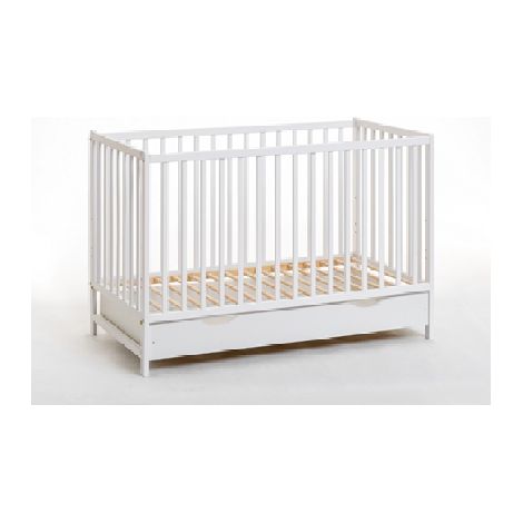 Lit bébé en bois avec matelas - Berceau Cypi plus - L 124 cm x P 65 cm x H 87 cm - Blanc - Livraison gratuite (1/2)