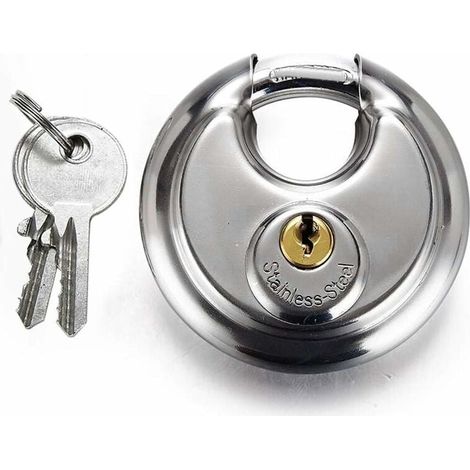 70 mm grande Distribution Cadenas en acier inoxydable Forme ronde gâteau Lock entrepôt Porte Disc Chaîne antivol Serrure avec 2 clés-LIAIKI (1/4)