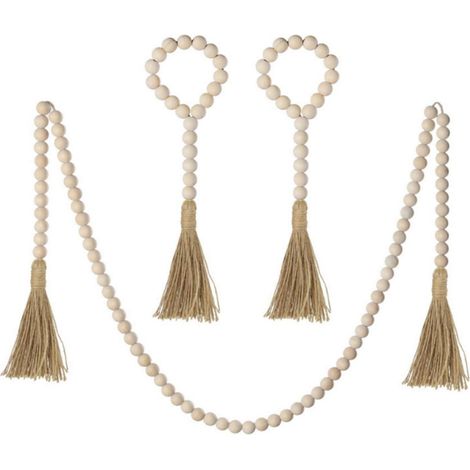 Guirlande de perles en bois (lote de 3) con pompón, estilo rústico, para decoración mural de estilo cerrado. (1/5)