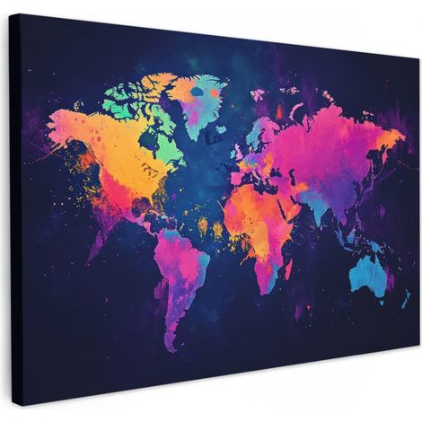 TABLEAU SUR TOILE Carte du monde - Coloré - Graffiti Toile Peinture Grand Format XXL 150x100 cm