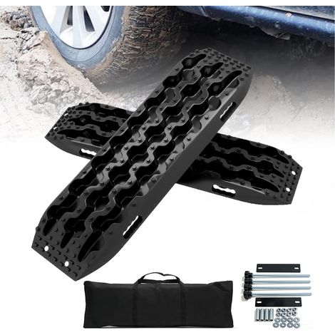 Lot de 2 plaques de sable - Aide à la traction - Convient pour une utilisation en extérieur dans la neige, le sable, la boue - Pour véhicules tout-terrain, camping-car, voiture, camion - Noir (1/5)
