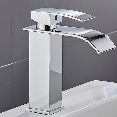 Waschtischarmatur, Edelstahl-Wasserfall-Waschtischmischer, wassersparend, Chrom-Finish (inkl. 60 cm Schlauch) (1/4)