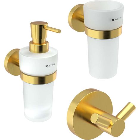 Nimco Unix - Set accessori da bagno, vetro/oro spazzolato UNZ set-31W-T-Z (1/2)