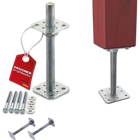 SOTECH Pfostenbeschlag Stützträger Gewinde M24 Stahl feuerverzinkt höhenverstellbar zum Aufschrauben, witterungsbeständig, 80 x 80 x 250 mm - 2 Stück