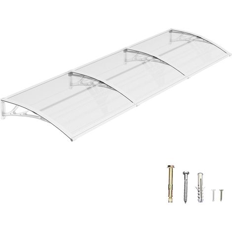 100 x 300 cm Front Door Awning Canopy Clear Polycarbonate Canopy Rain and UV Protection Grey for Home and Entrance (1/5)