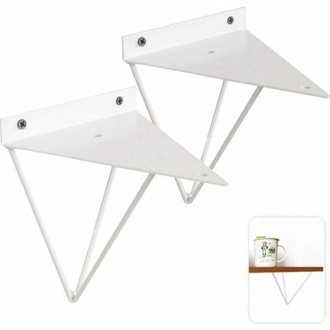 Soporte triangular vintage, 2 unidades, dorado, blanco y negro, para estante de pared de metal, decorativo, de hierro forjado, para baño, cocina, hotel, bar, blanco, placa de montaje de 1,2 mm de gros (1/5)