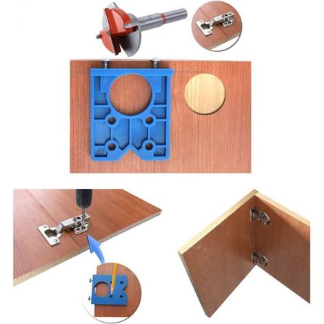 35-mm-Scharnierbohrschablonen-Set mit verdeckten Scharnierbohrern, verstellbaren Positionierbohrern, Fräsern für Schrankscharniere und Montageplatten, für die Holzbearbeitung (1/5)
