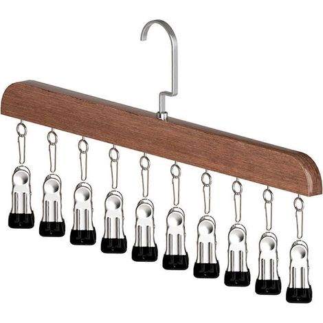 Cintre en bois peu encombrant avec 10 pinces, organisateur de garde-robe pour ranger avec style chapeaux, casquettes et foulards, idéal pour la maison et les chambres d'étudiants (1/5)