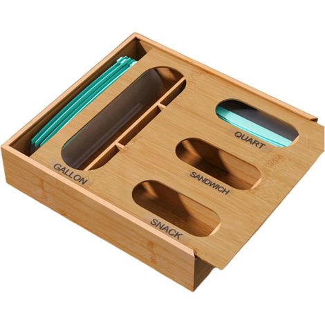 Organisateur de rangement pour sacs dans tiroirs – Support cuisine 4 en 1 Organiseur tiroir cuisine, sandwich, collations, litres, armoire comptoir - (1/5)