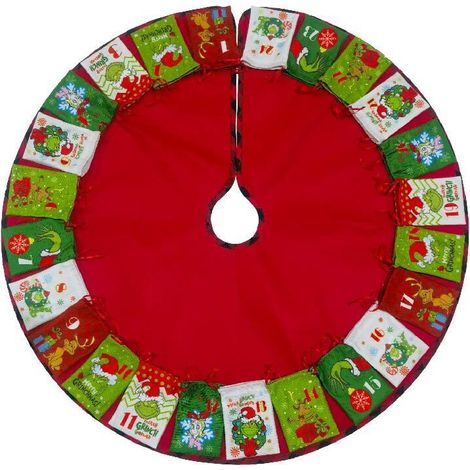 92cm Jupe d'arbre de noël Grinch, calendrier de noël, compte à rebours, sac cadeau, décoration pendentif d'arbre de noël