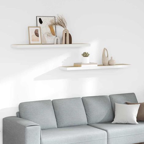 Schweberegale 2 Stk. Eichen-Optik und Weiß 120x23,5x3,8 cm MDF
