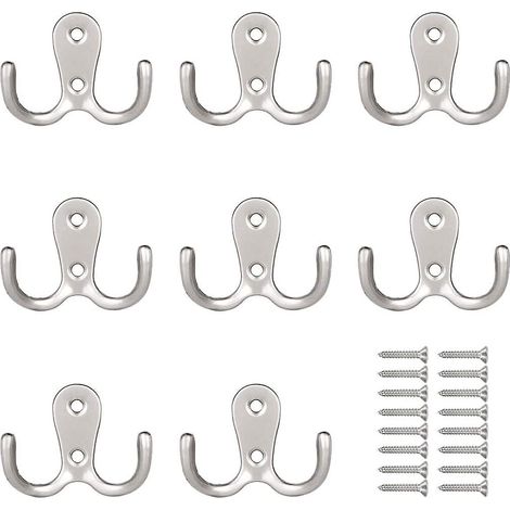 Patères, crochets doubles en métal pour chapeaux, lot de 8 crochets muraux avec vis