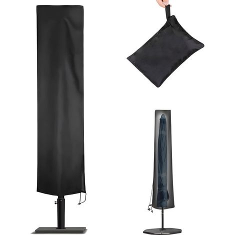 Housse de parasol - 190×50×30cm - 600Davec zip, cordon de serrage et poche de rangement - Housse de parasol déporté et autoportant - Noir (1/4)