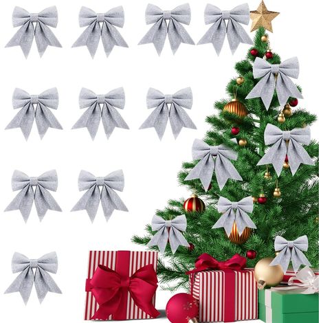 Weiße Weihnachtsschleife, 10 Stück Weihnachtsbaumschmuckschleifen, Min.