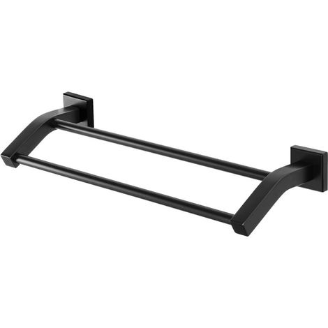 Porte-Serviettes Double Branche, Longeur 40 CM, Barres Porte-Serviettes Double Support Mural, en Acier Inoxydable, Porte Serviette de Bain Antirouille et Durable, Noir
