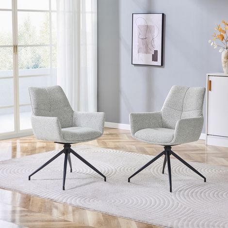 Pack de 2 sillas de comedor giratorias 360°, sillones acolchados para salón con reposabrazos, tejido transpirable y patas de metal negro, gris claro (1/5)