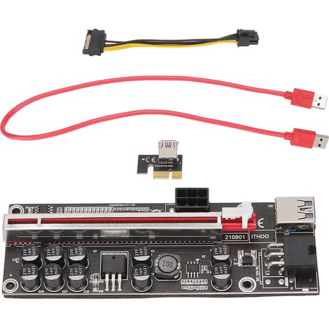 Rallonge PCIE 1x vers 16x, adaptateur 10 condensateurs avec câble USB 3.0 0,6m, câble SATA 6 broches pour carte GPU (1/5)