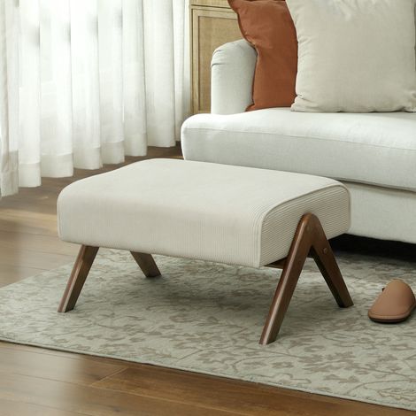 Reposapiés de Salón Taburete Bajo con Asiento Acolchado Patas de Madera para Sala de Estar Dormitorio 69x47x36 cm Beige (1/5)