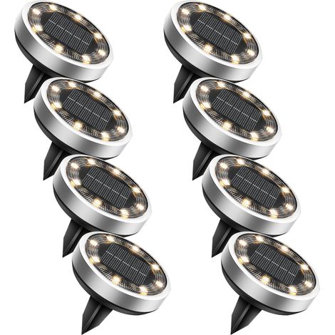 Lot de 8/12/18 lampes solaires blanc chaud pour allées – 8 LED étanches, décoration de jardin idéale pour les terrasses, les allées et un éclairage extérieur doux. (1/5)