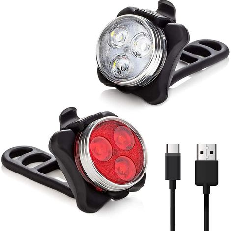 LED Licht Set USB Aufladbar Type-C, Helles Licht, Kompakt und Wasserdicht, Langlebiger 650mAh Akku, LED Lampe Set für Außenbereich, kann auch als Kinderwagen Licht/Helm Licht (schwarz) (1/5)