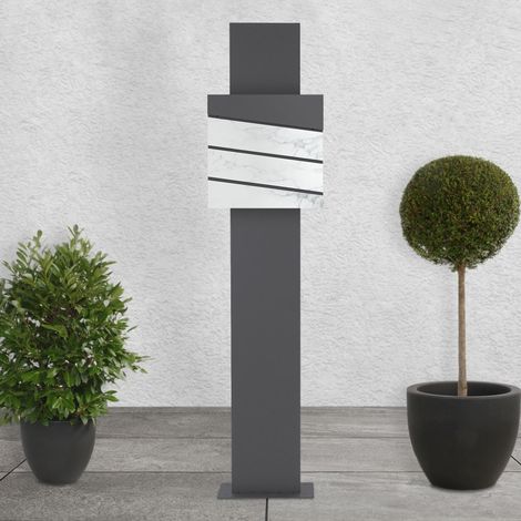 ECD Germany Cassetta Postale Antracite / Frontale Aspetto di Marmo Bianco 37 x 36,5 x 11 cm con Supporto a Colonna in Acciaio 35x170x18 cm Tubo Giornali e Inserto per Lettere Grande Kit di Montaggio (1/5)