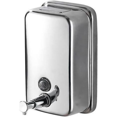 Distributeur de savon mural pour salle de bain, en acier inoxydable, pour cuisine, garage, bureau, hôtel, restaurant ou usage domestique, 500 ml (argent chromé)