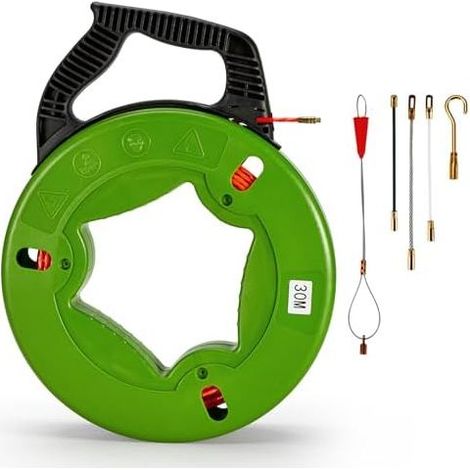 30 m langes Elektriker-Einziehband, 4 mm Kabeleinzieher mit 5 Adaptern für leere Leerrohre, Stromkabel, Netzwerkkabel, Glasfaserkabel - (1/5)