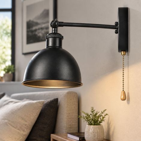 Aplique de pared de hierro forjado de estilo industrial con brazo articulado giratorio, casquillo E26 de 110 V, para hoteles y hogares (bombilla no incluida). (1/4)