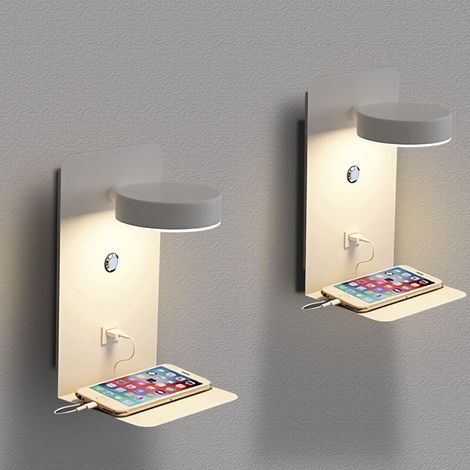 Indoor LED wall lights, set of 2, with USB charging port, white reading light and touch control. (1/5)
