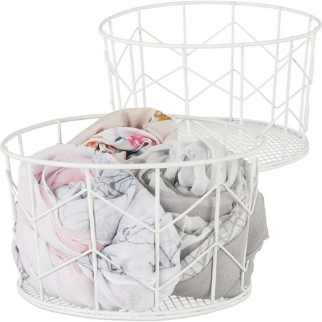 Cesto de almacenaje, Set doble, Redondo, Vintage, Almacenaje, Decoración, ∅ 21,5 cm, Blanco
