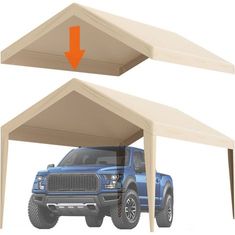 Bâche de remplacement imperméable pour abri de voiture 3x6 m, protection UV, installation facile, couleur beige, structure non incluse (1/5)