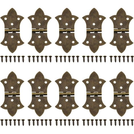 Juego de 10 bisagras decorativas con tornillos, color bronce antiguo, bisagras plegables de 6 agujeros para cajas de madera, armarios y joyeros.