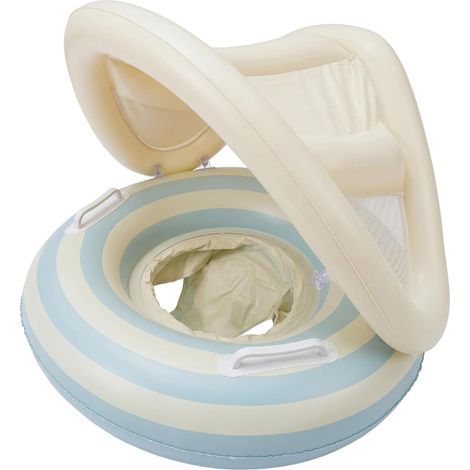 Bouée gonflable pour bébé avec siège, protection solaire et poignée, adaptée aux enfants de 3 à 36 mois, accessoire de loisirs pour une utilisation surveillée dans l'eau.-AquaForge (1/5)