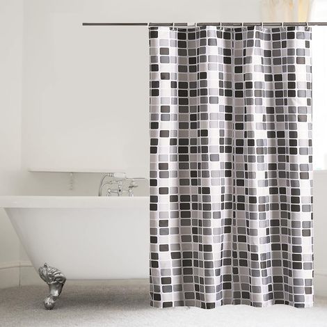 Duschvorhang mit Mosaikmuster, schwarz-weiß, 8 Haken, für Badezimmer und Toiletten (120 x 180 cm, Mosaik)