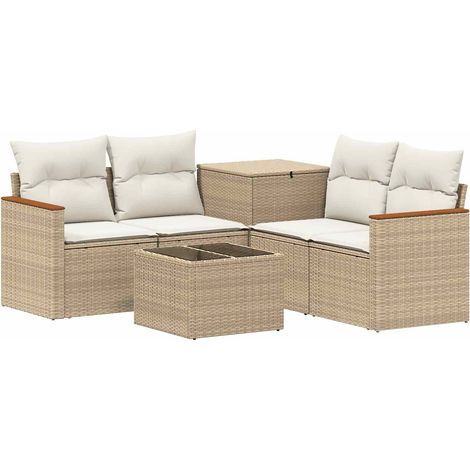 Sofa Set 6 stk. Beige und Cremeweiß Polyrattan und Stahl vidaXL (1/5)