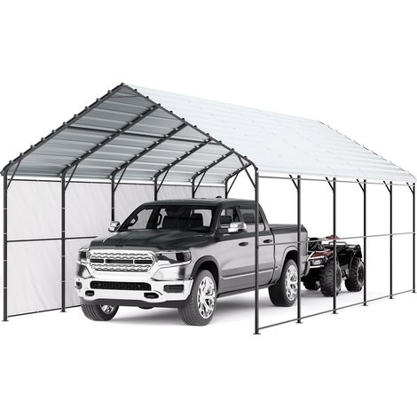 VEVOR Carport in Metallo per Impieghi Gravosi 4x8x3,15 m con Struttura e Tetto in Acciaio Zincato, Tenda da Garage Pareti Laterali Rimovibili, Ricovero per Auto Multiuso per Pick-up, Barca,Trattori