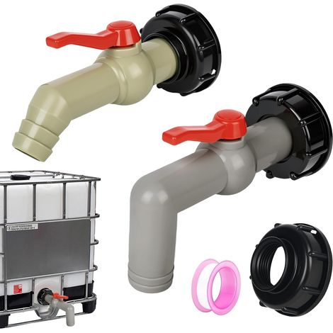 Lot de 2 robinets de sortie IBC et robinet sphérique IBC de 2,54 cm avec robinet sphérique pour réservoir d'eau de pluie (1/5)