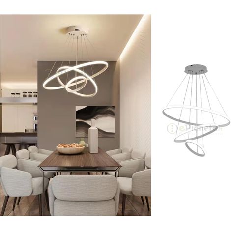Lampadario sospeso led 100w 3 cerchi pendente cerchio rotondo con anelli bianco design moderno per camera salotto Bianco freddo (1/3)
