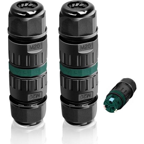Lot de 2 connecteurs électriques étanches IP68 2 voies M20, boîte de dérivation extérieure pour câbles Ø9-12 mm (1/5)