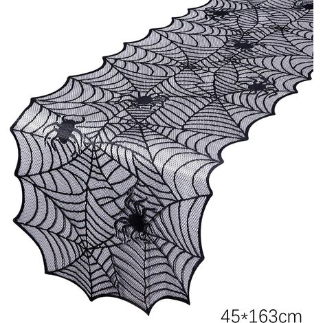 Chemin de table d'Halloween, nappe en dentelle noire motif toile d'araignée, 45 x 163 cm, décoration de table pour Halloween (1/5)