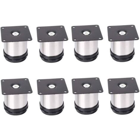 Pair 8 verstellbare Möbelbeine aus Edelstahl, verstellbare 50 mm Höhe, dicke Schrankbeine, Tischbeine, Möbelfüße, gebürsteter Edelstahl, verstellbare Höhe 0–15 mm (1/5)