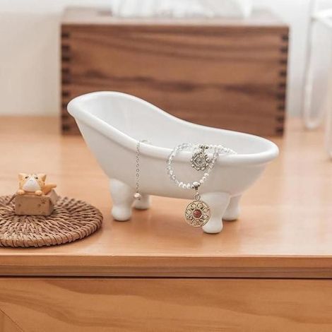 Porte-Savon - Porte-Pot De Maquillage - Récipient Céramique - Pour Baignoire - 14,2 Cm - Blanc (1/5)