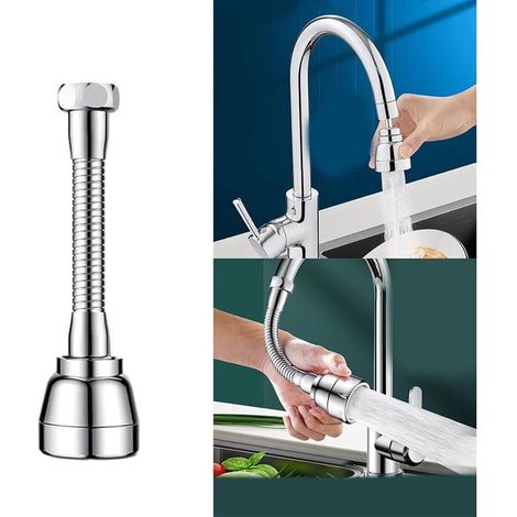 Extensión para grifo de cocina, Ducha giratoria, Filtrada, Aireador, Totalmente de cobre, Extensión, Tubo de extensión para grifo, Plateado (1/5)