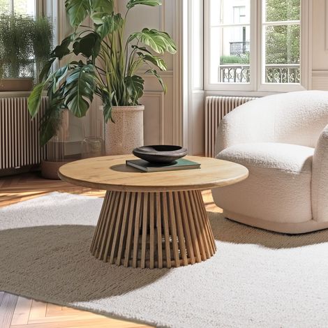 AMY - Table basse ronde 90cm en bois de mindi AMY (1/5)