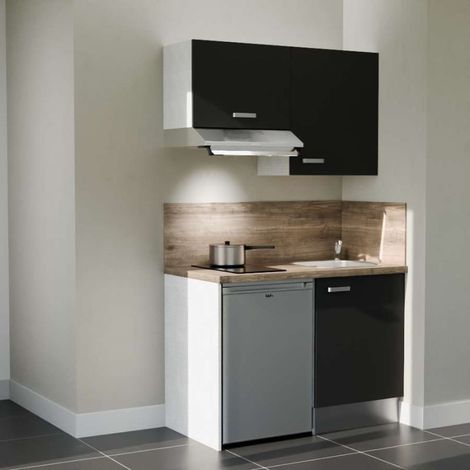 Kitchenette K01L-PT - 120 cm - plan stratifié, évier inox, électroménager inclus (1/5)