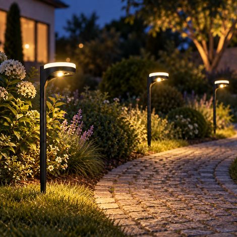 Lampada solare nera a spina lampada solare da giardino, illuminazione dall'alto verso il basso, 13x LED bianco caldo, PxA 11x45 cm, set da 3 (1/5)