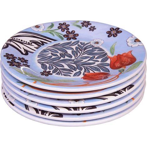 Collection de table de assiettes plates, fonds, fruits, saladier et service en céramique, fabriquée en Italie, décoration tulipe, lavables au lave-vaisselle (assiette à fruits - 6 pièces) (1/5)